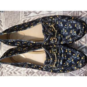 Cabi Women's 9M Blue Yellow Floral Velvet Horsebit Loafers